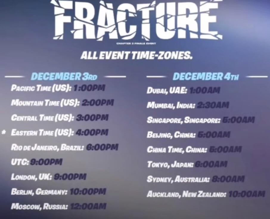 Fortnite Finale Event timetable